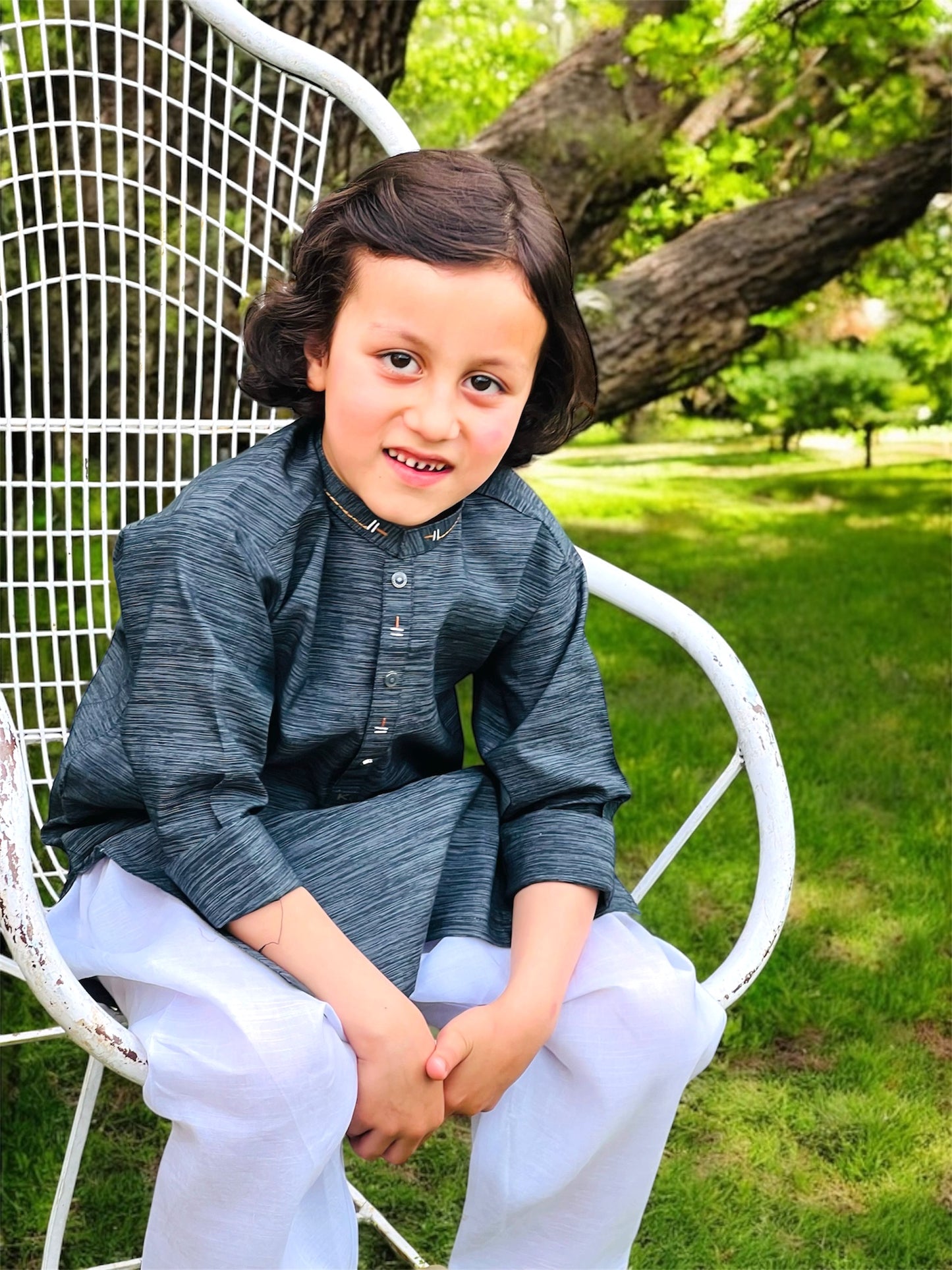 Dark Grey Kameez With White Shalwar
