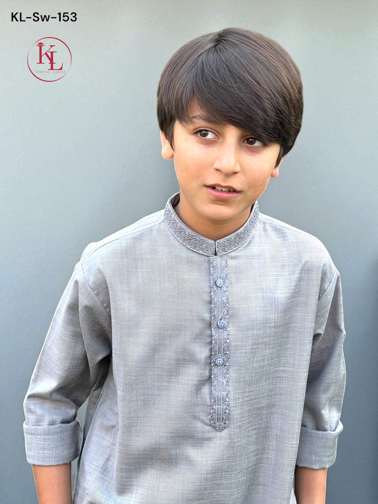 KL Light Grey Embroidered Kameez and Shalwar KL-SW-153