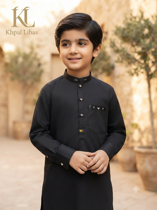 WHITE Kameez and Shalwar (Kl-S- WHITE-BLACK AND BLUE