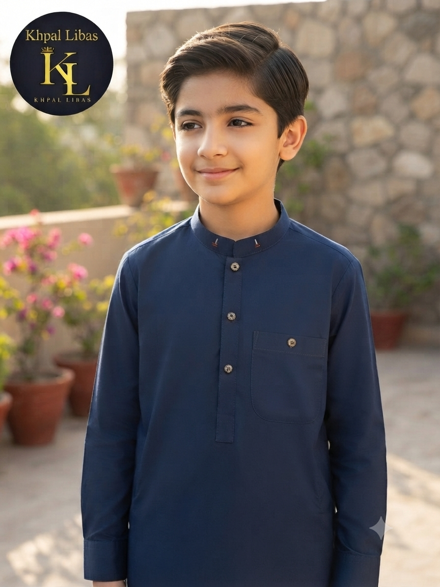 WHITE Kameez and Shalwar (Kl-S- WHITE-BLACK AND BLUE