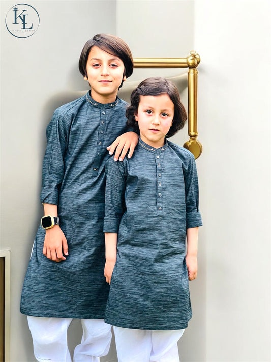 Dark Grey Kameez With White Shalwar