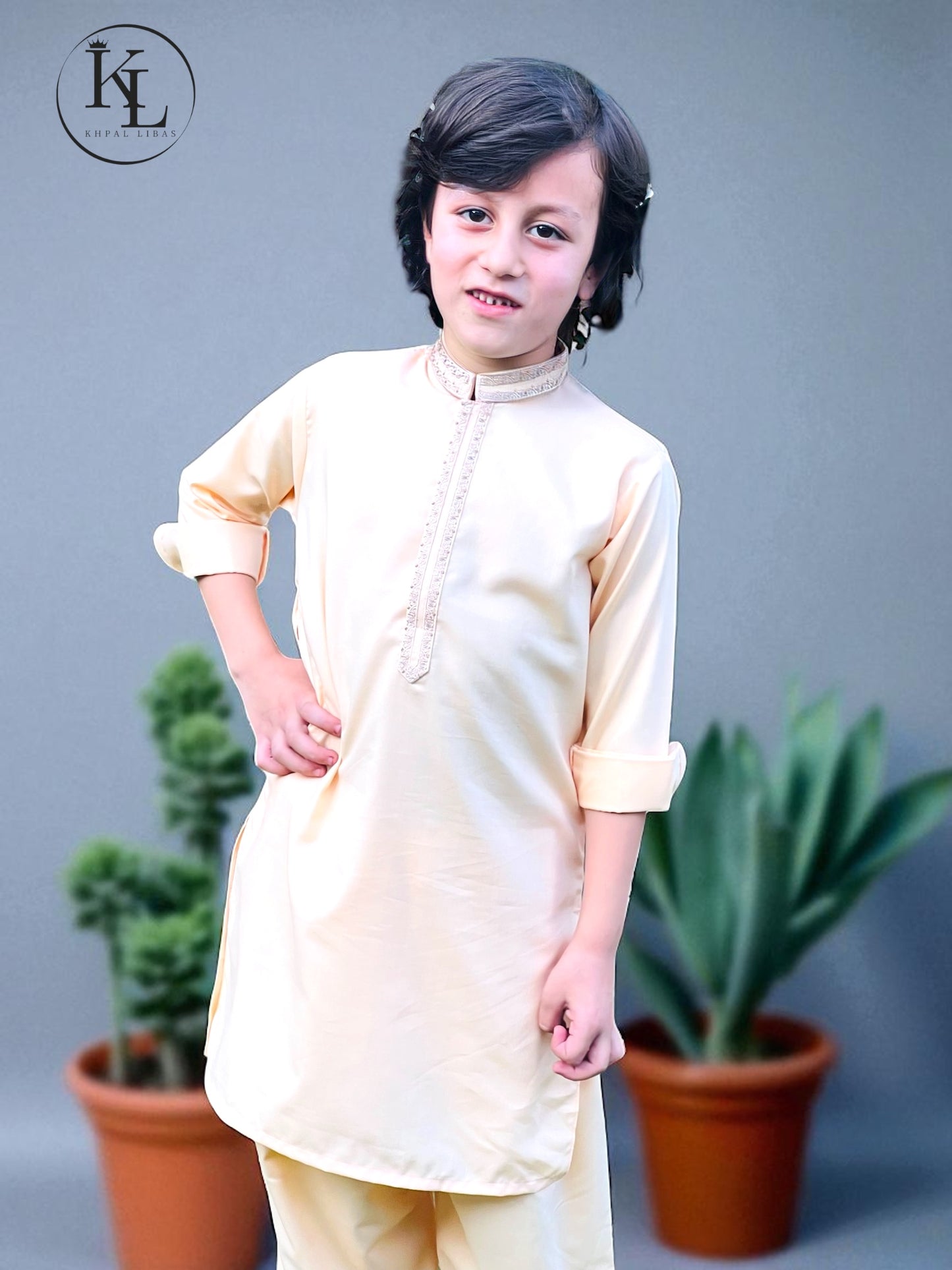Gold and Grey Kameez and Shalwar