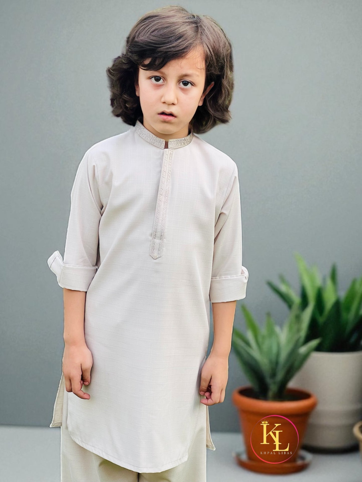 Gold and Grey Kameez and Shalwar