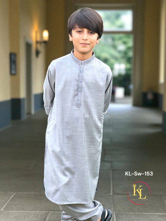 KL Light Grey Embroidered Kameez and Shalwar KL-SW-153