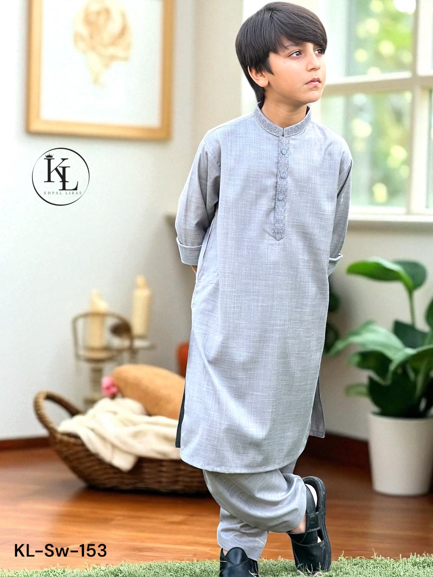 KL Light Grey Embroidered Kameez and Shalwar KL-SW-153