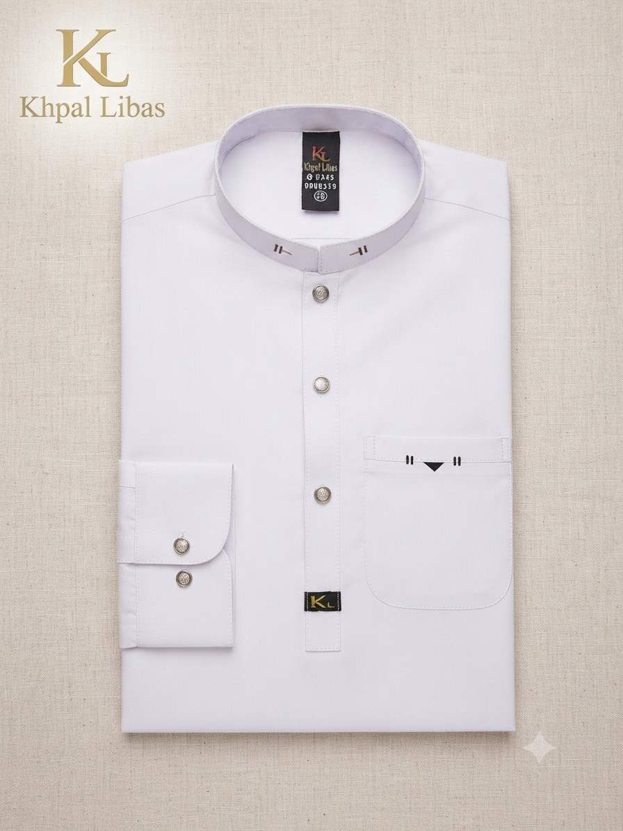 WHITE Kameez and Shalwar (Kl-S- WHITE-BLACK AND BLUE